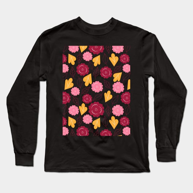 Flowers and Leaf Pattern Long Sleeve T-Shirt by MarjanShop